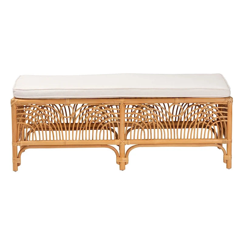 bali & pari Materra Modern bohemian Natural Brown Rattan Bench