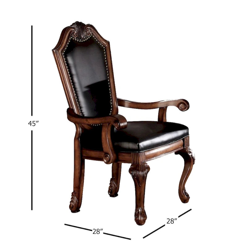Chateau De Ville Arm Chair (Set-2) in Black PU & Cherry