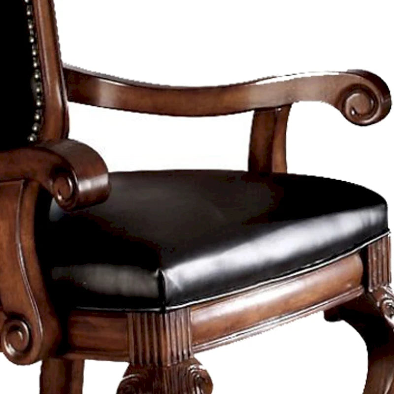Chateau De Ville Arm Chair (Set-2) in Black PU & Cherry