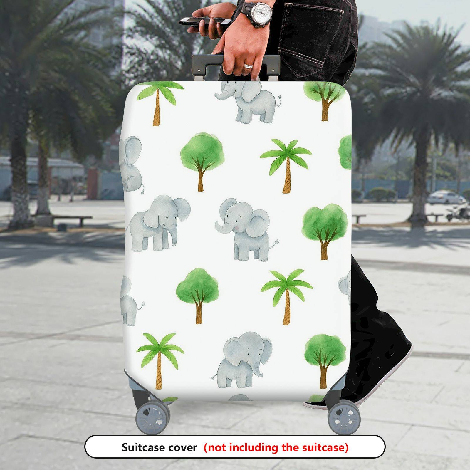 1-Piece Cute Elephant  Tree Plant Jungle  Suitcase Luggage Cover, Stretch Protective Sleeve