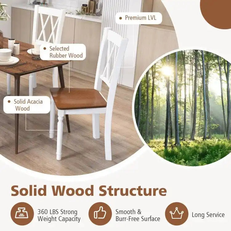 Wooden Farmhouse Kitchen Chairs with Rubber Wood Seat - 18 x 19 x 38