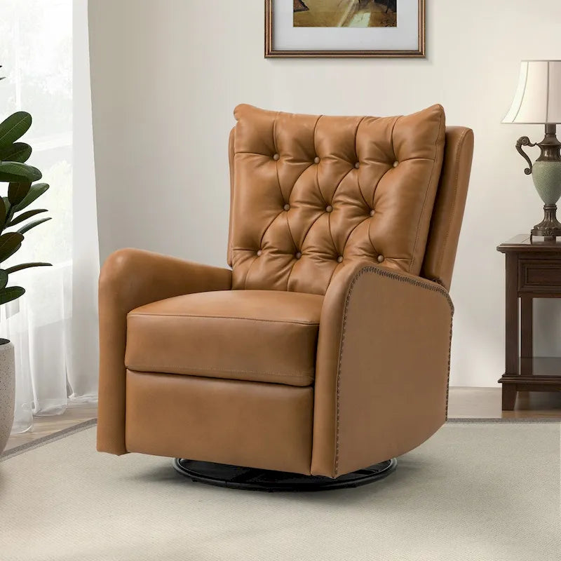 Jordano Mid-century Genuine Leather Recliner with Metal Base by HULALA HOME