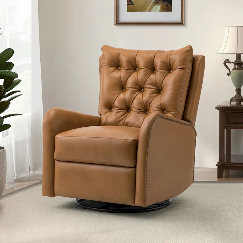 Jordano Mid-century Genuine Leather Recliner with Metal Base by HULALA HOME