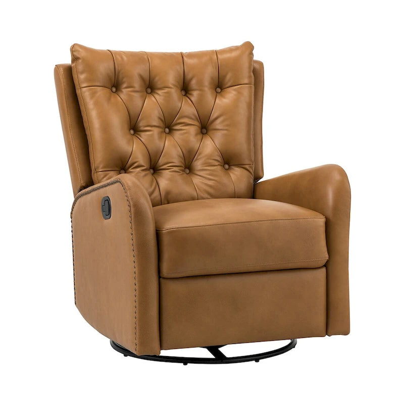 Jordano Mid-century Genuine Leather Recliner with Metal Base by HULALA HOME