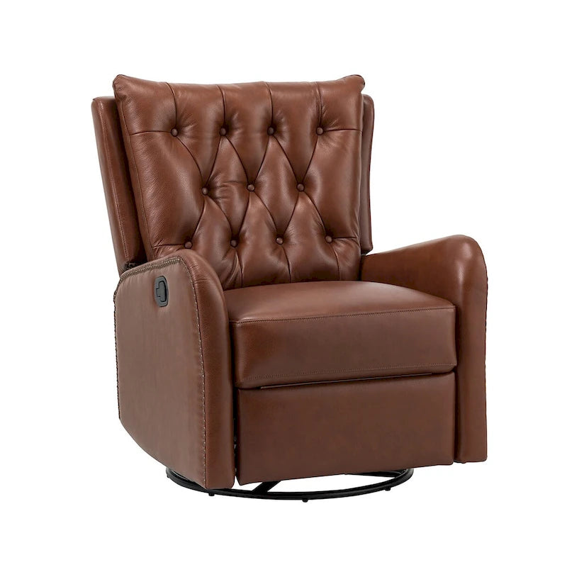 Jordano Mid-century Genuine Leather Recliner with Metal Base by HULALA HOME