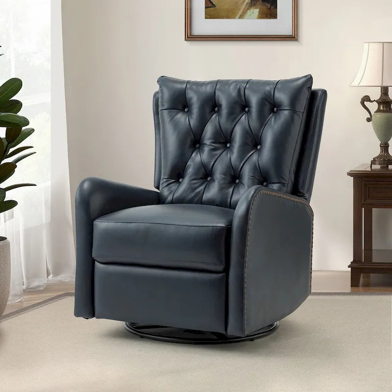 Jordano Mid-century Genuine Leather Recliner with Metal Base by HULALA HOME