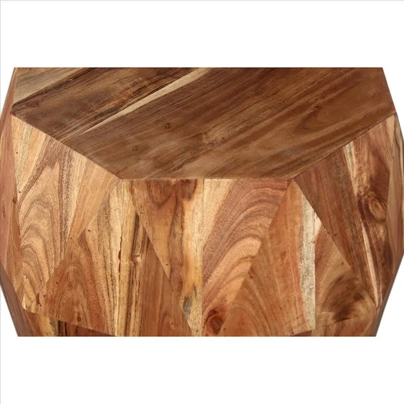 21.5 Inch Faceted Handcrafted Mango Wood Side End Table with Octagonal Top, Natural Brown - 16L x 16W x 21.5H