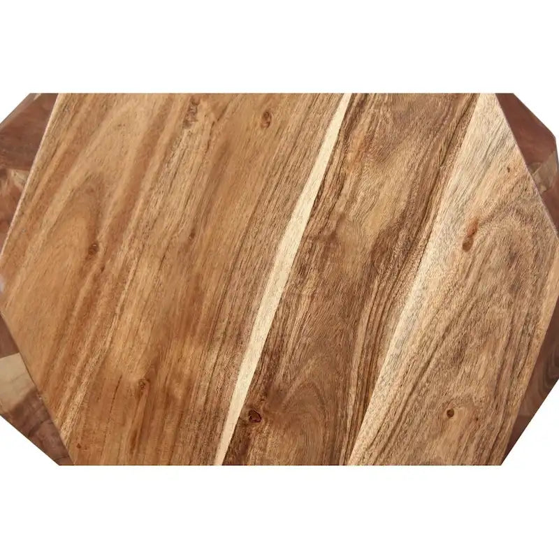 21.5 Inch Faceted Handcrafted Mango Wood Side End Table with Octagonal Top, Natural Brown - 16L x 16W x 21.5H