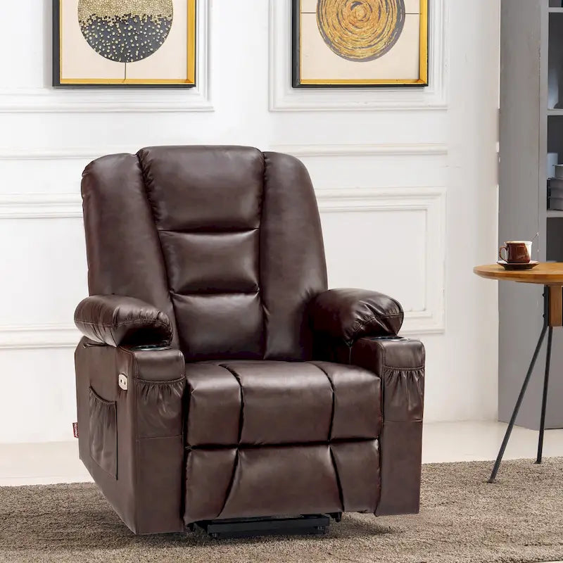 MCombo Small Power Lift Recliner Chair with Massage and Heat for Short Elderly People, Faux Leather 7569