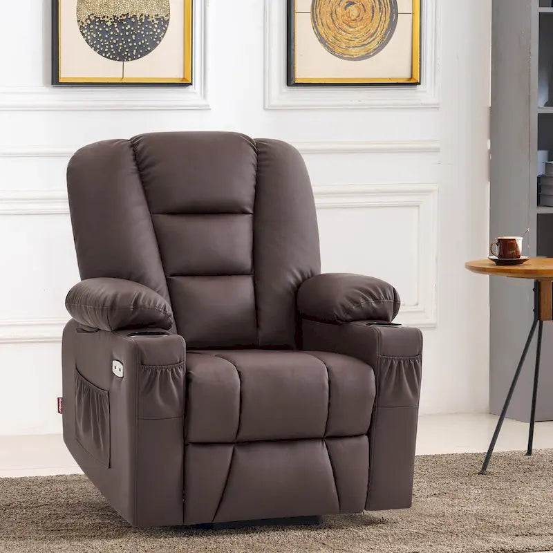 MCombo Small Power Lift Recliner Chair with Massage and Heat for Short Elderly People, Faux Leather 7569
