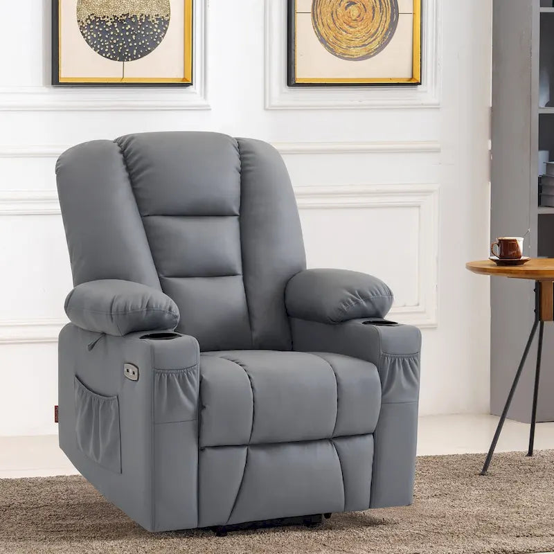 MCombo Small Power Lift Recliner Chair with Massage and Heat for Short Elderly People, Faux Leather 7569