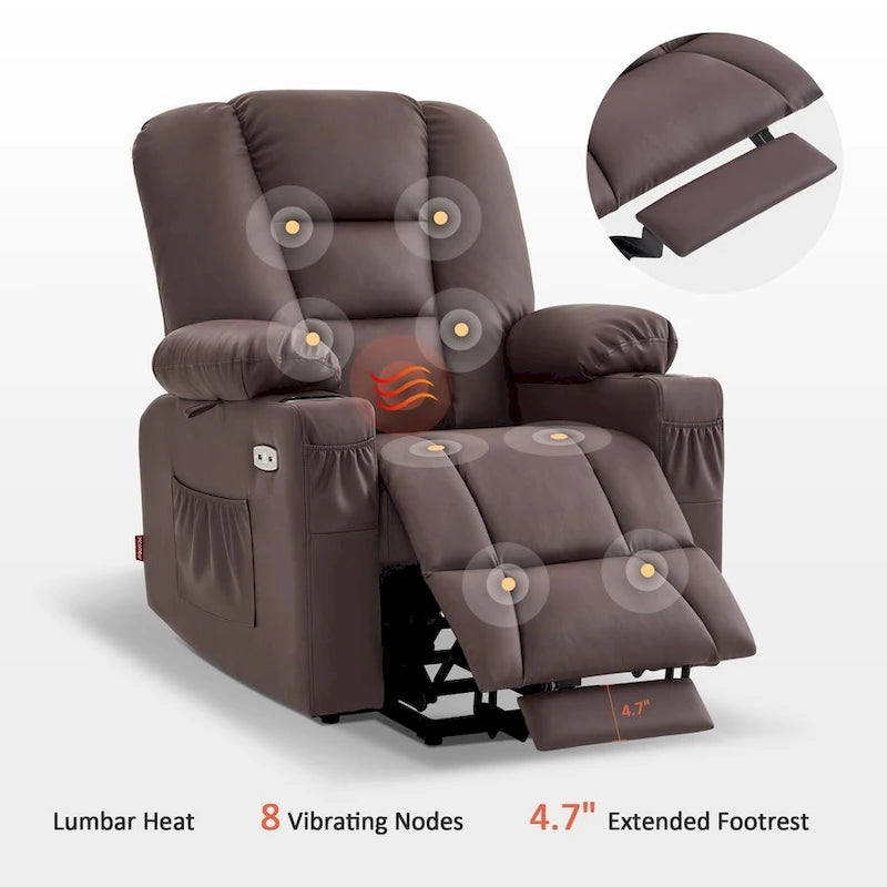 MCombo Small Power Lift Recliner Chair with Massage and Heat for Short Elderly People, Faux Leather 7569