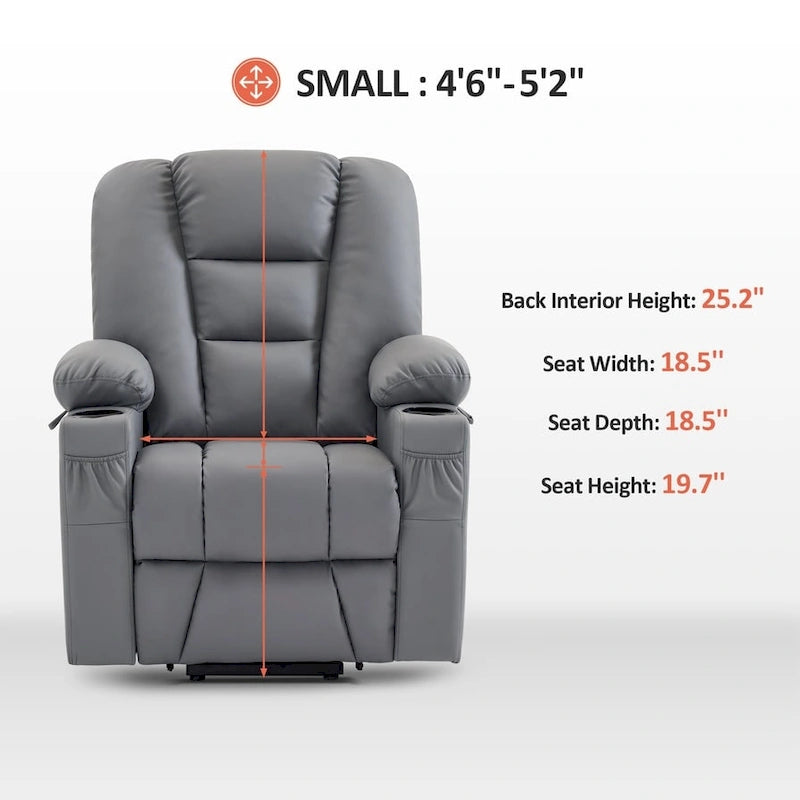 MCombo Small Power Lift Recliner Chair with Massage and Heat for Short Elderly People, Faux Leather 7569