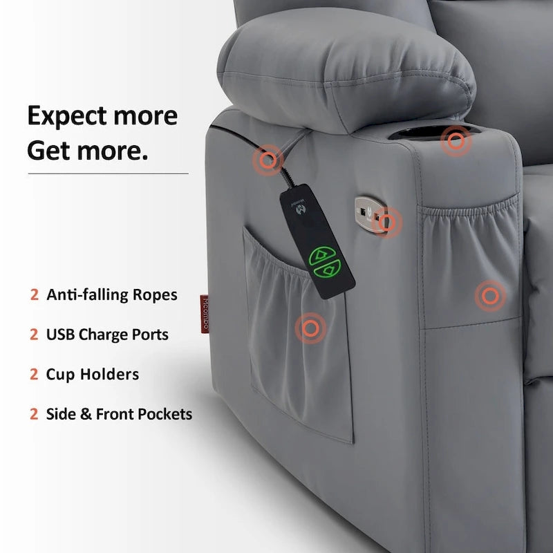 MCombo Small Power Lift Recliner Chair with Massage and Heat for Short Elderly People, Faux Leather 7569