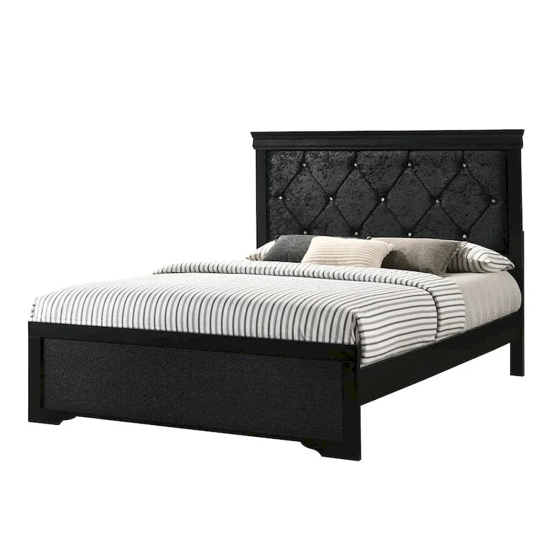 Sigurd Black Velvet Upholstered Tufted Panel Bed
