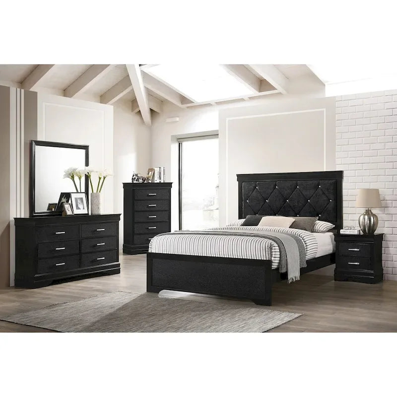 Sigurd Black Velvet Upholstered Tufted Panel Bed