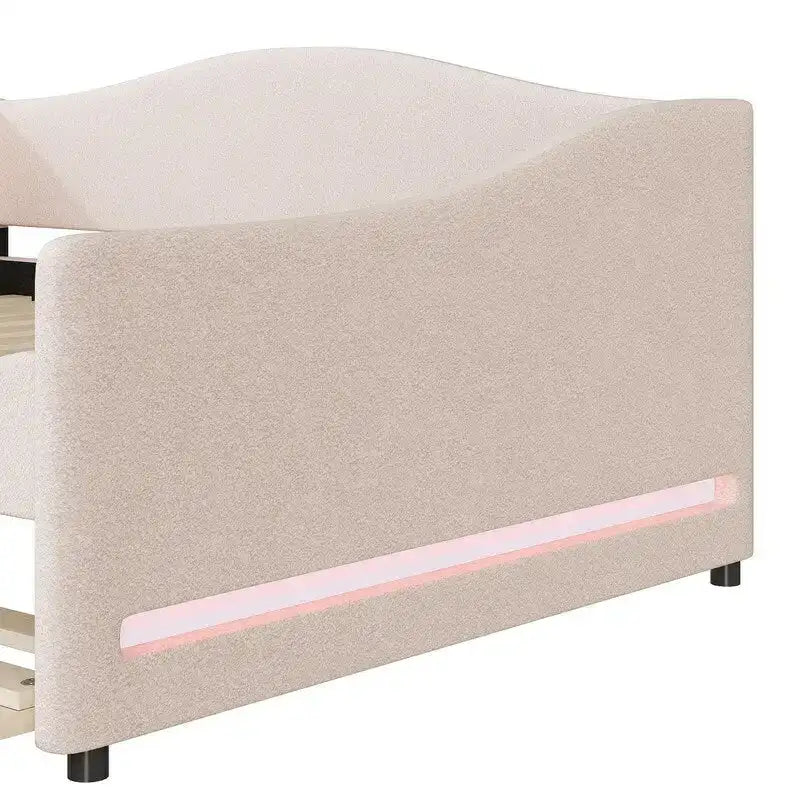 Teddy Fleece Full Size Upholstered Daybed with LED Light and Trundle