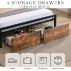 Full Size Bed Frame with Storage Headboard and 2 Drawers,LED Lights Bed with Charging Station