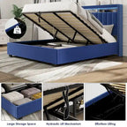 King Size Gas Lift Storage Bed with RF LED Lights, Storage Headboard, King Size Velvet