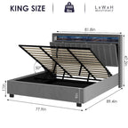 King Size Gas Lift Storage Bed with RF LED Lights, Storage Headboard, King Size Velvet