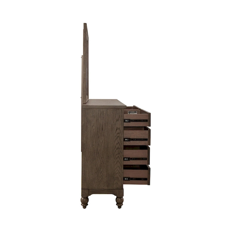 Americana Farmhouse Sleigh Bed, Dresser and Mirror Bedroom Set