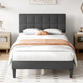 Twin Bed Frame, Upholstered Tufted Linen Platform Bed with Adjustable Height Headboard
