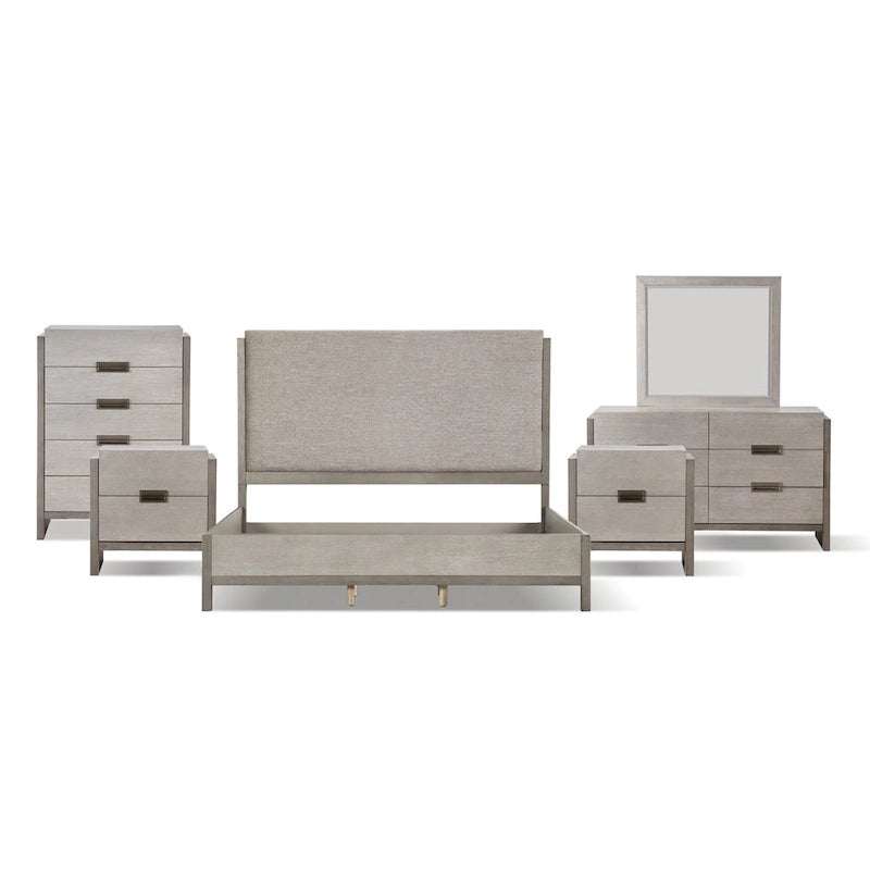 Furniture of America Cruz Contemporary Gray Solid Wood Panel 6-Piece Bed, 2 Nightstand, Chest, Dresser and Mirror Bedroom Set