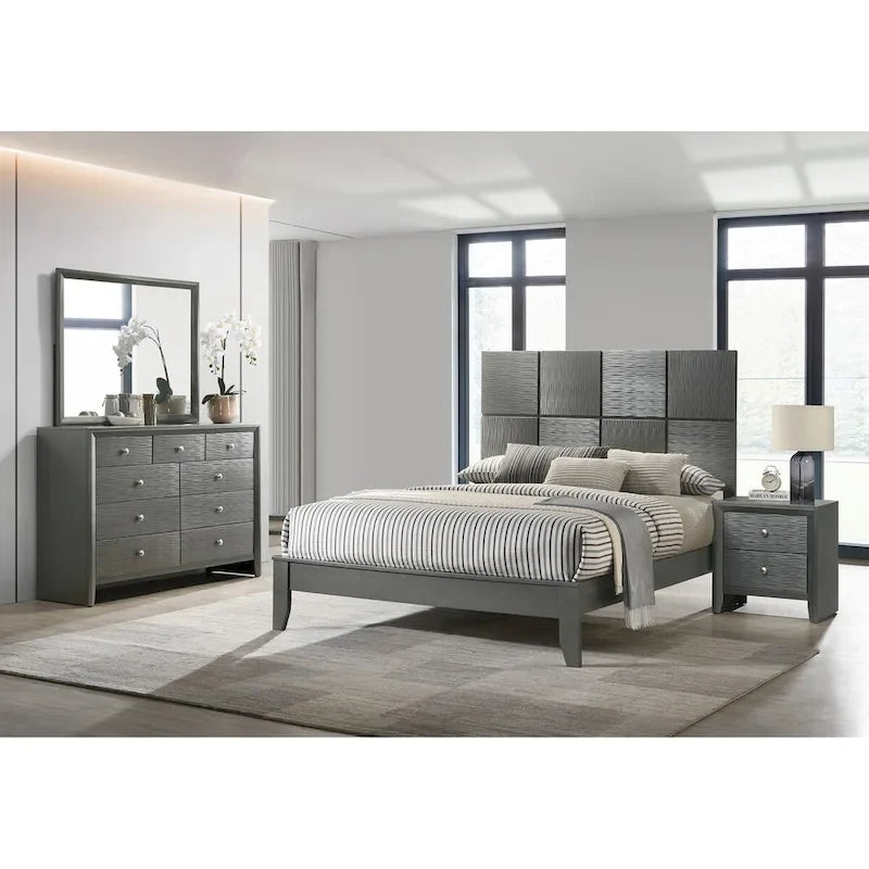 Sim 3 Piece Gunmetal Gray Panel Bedroom Set