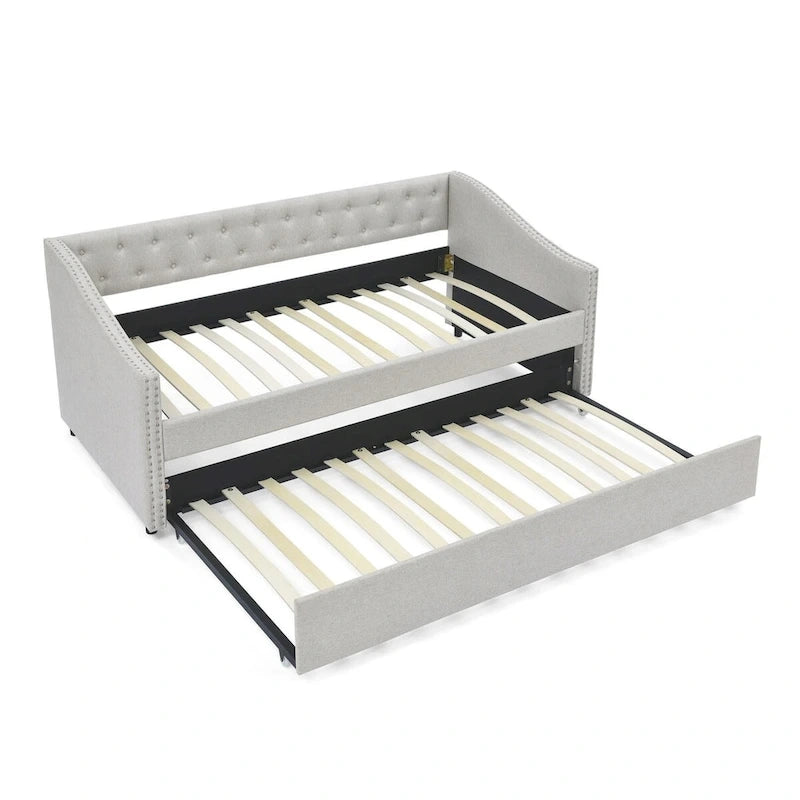 Twin Size Daybed with Trundle Upholstered Tufted Sofa Bed