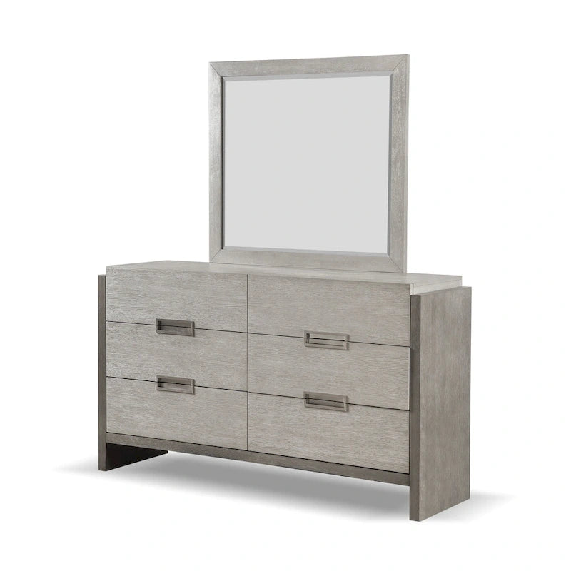 Furniture of America Cruz Contemporary Gray Solid Wood Panel 5-Piece Bed, 2 Nightstand, Dresser and Mirror Bedroom Set