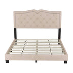 Queen Size Upholstered Bed Frame with Rivet Design, Modern Velvet Platform Bed with Tufted Headboard