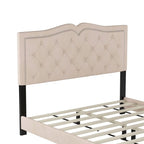 Queen Size Upholstered Bed Frame with Rivet Design, Modern Velvet Platform Bed with Tufted Headboard
