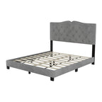 Queen Size Upholstered Bed Frame with Rivet Design, Modern Velvet Platform Bed with Tufted Headboard