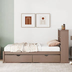 Modern Twin Size Bed Frame With Built-in USB Port on Bookcase Headboard and 2 Drawers for bedRoom, Living Room