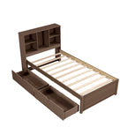 Modern Twin Size Bed Frame With Built-in USB Port on Bookcase Headboard and 2 Drawers for bedRoom, Living Room