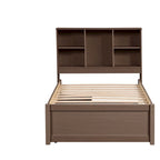 Modern Twin Size Bed Frame With Built-in USB Port on Bookcase Headboard and 2 Drawers for bedRoom, Living Room