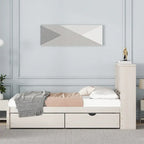 Modern Twin Size Bed Frame With Built-in USB Port on Bookcase Headboard and 2 Drawers for bedRoom, Living Room
