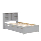 Modern Twin Size Bed Frame With Built-in USB Port on Bookcase Headboard and 2 Drawers for bedRoom, Living Room