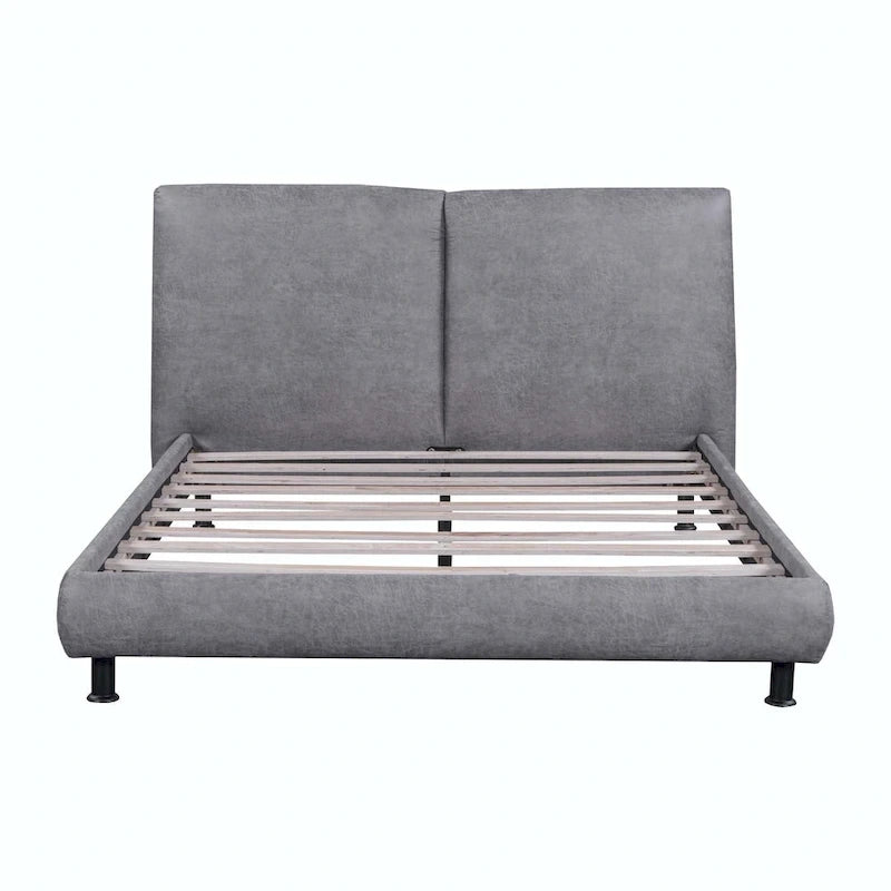 Queen Size Polyester Platform Bed with Two Large Headrests
