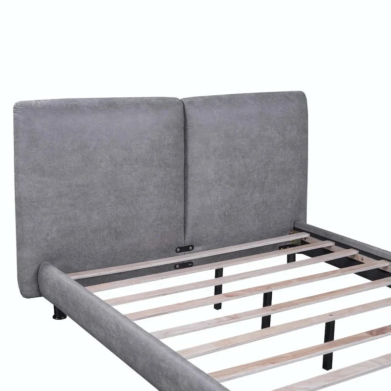 Queen Size Polyester Platform Bed with Two Large Headrests