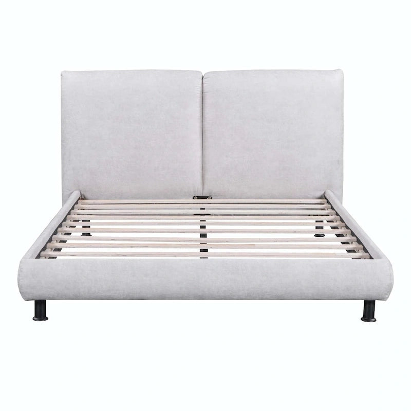 Queen Size Polyester Platform Bed with Two Large Headrests