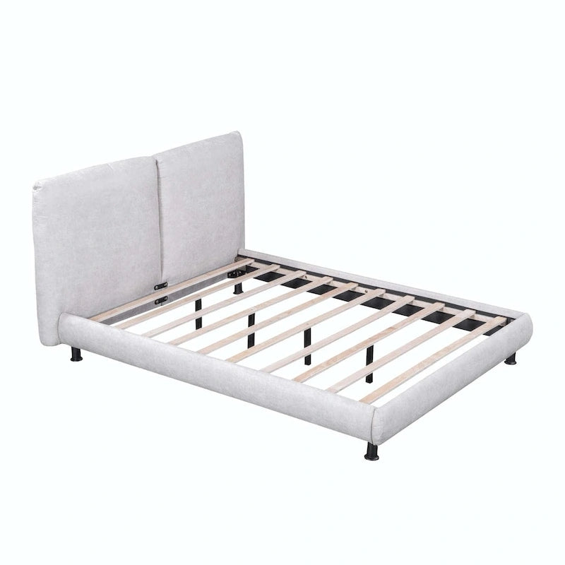 Queen Size Polyester Platform Bed with Two Large Headrests