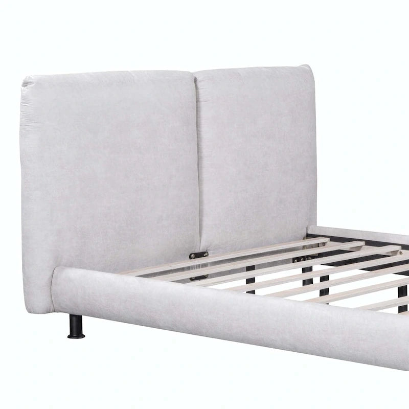 Queen Size Polyester Platform Bed with Two Large Headrests