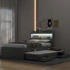 Twin XL Size Platform Bed with Storage LED Headboard, Charging Station, Twin Size Trundle and 2 Drawers
