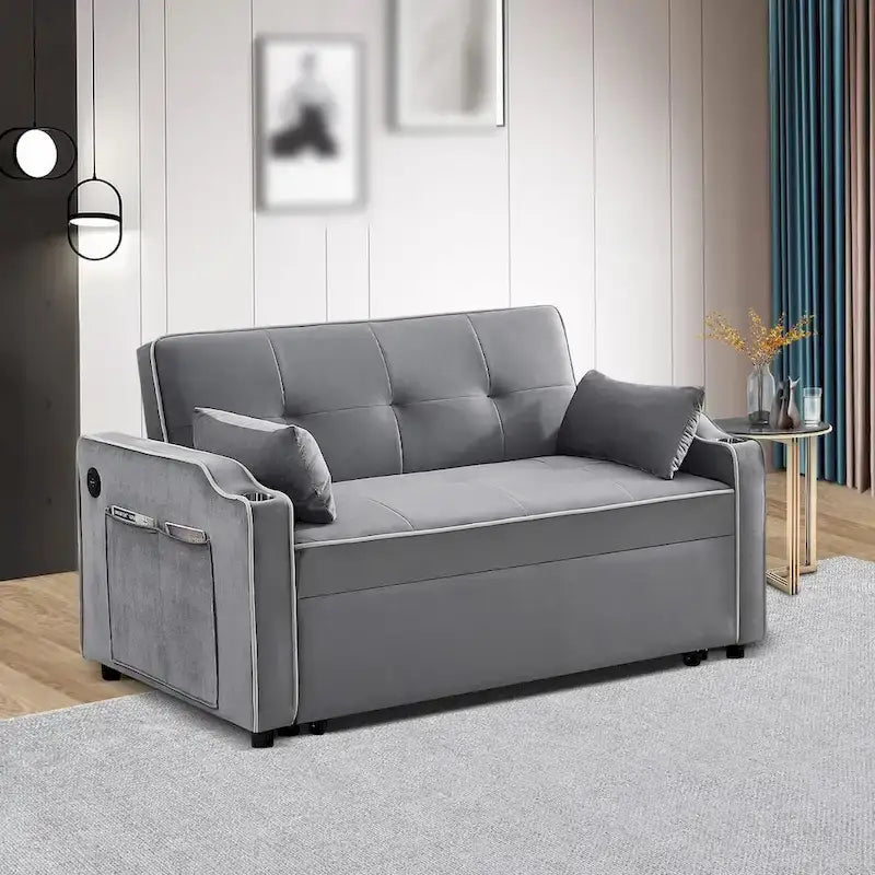 3 in 1 Convertible Sleeper Sofa Bed, Modern Velvet Loveseat Lounge Sofa with Pull-Out Bed