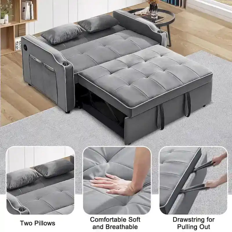3 in 1 Convertible Sleeper Sofa Bed, Modern Velvet Loveseat Lounge Sofa with Pull-Out Bed