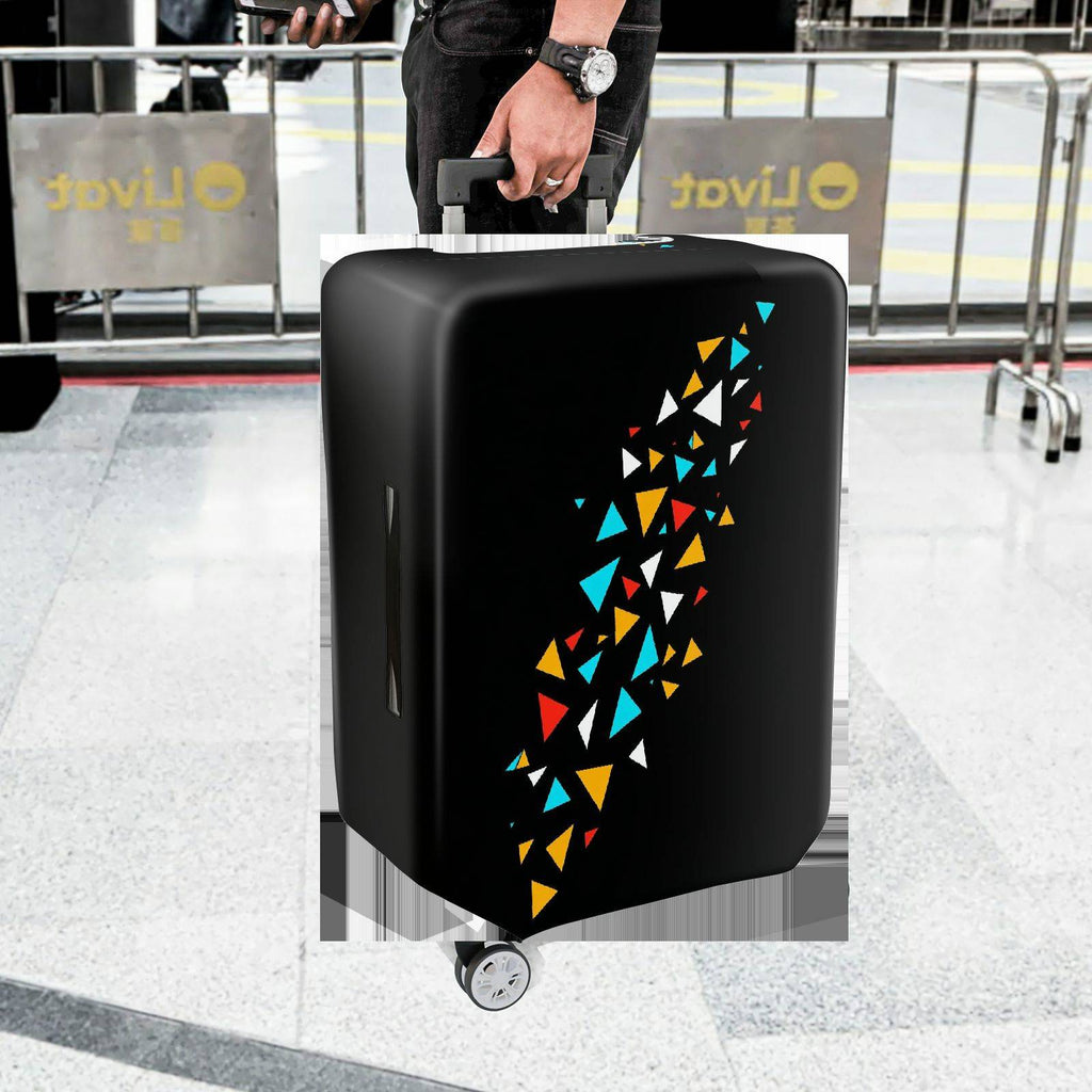 1-Piece Black Colorful Geometric Triangle Pattern  Suitcase Luggage Cover, Stretch Protective Sleeve