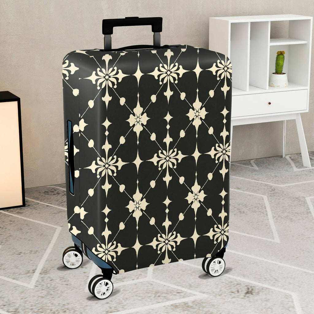 1-Piece Elegant Floral Pattern Black Beige Geometric Art Style  Suitcase Luggage Cover, Stretch Protective Sleeve