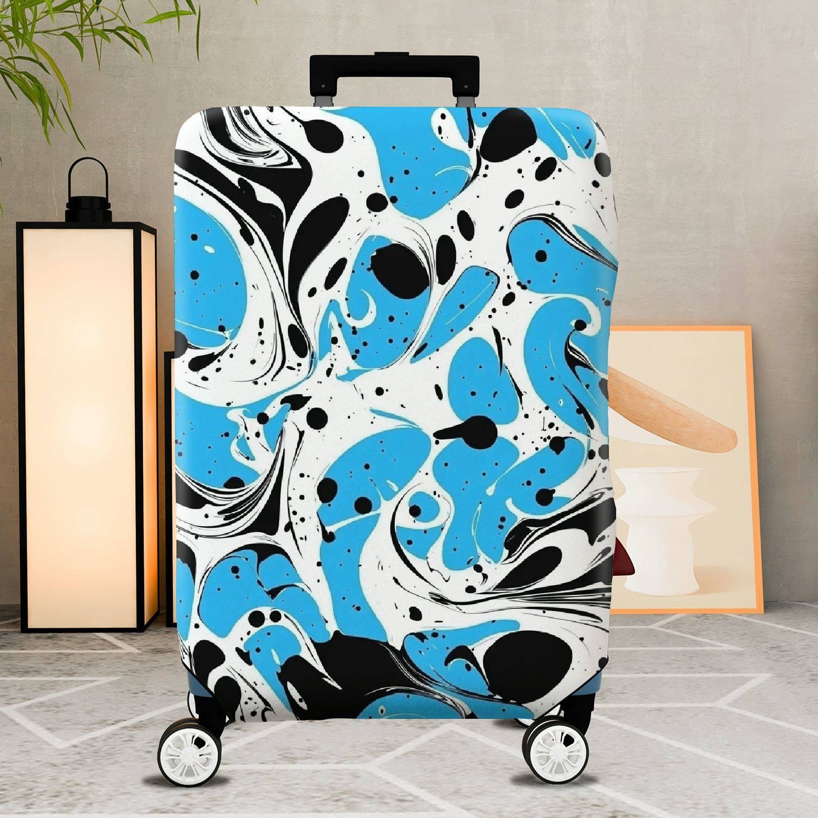 1-Piece Abstract Blue Black White Swirl Artistic Luggage  Suitcase Luggage Cover, Stretch Protective Sleeve