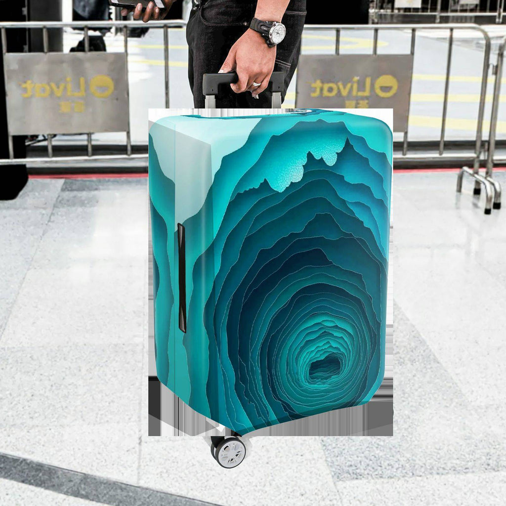 1-Piece Abstract Oceanic Turquoise Layered Depth  Suitcase Luggage Cover, Stretch Protective Sleeve